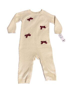 Carters 18M Cream Knit Baby Romper With Red Plaid Bow Appliqués